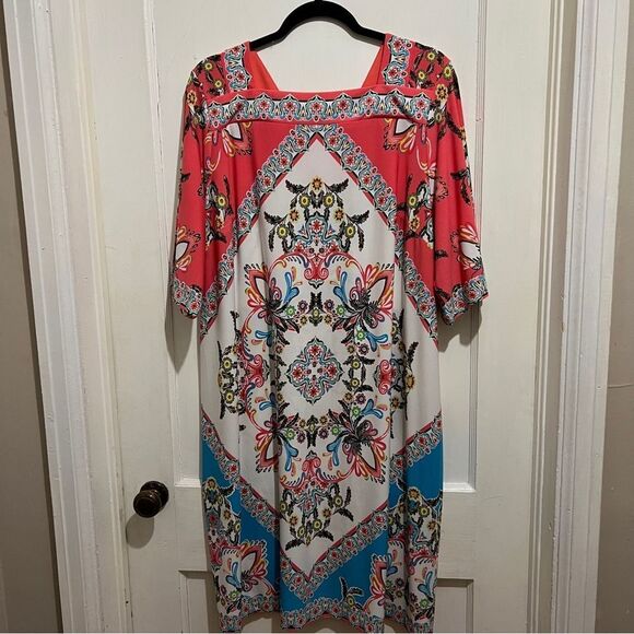 Studio One Colorful Bright Pattern Shift Dress Womens 2XL Like New - Picture 5 of 9